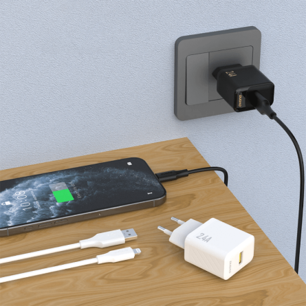 Dudao GaN zidni punjač 2.4A – USB + Type-C kabel – bijeli 264681