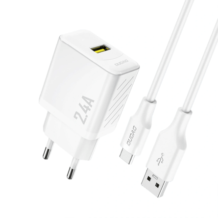 Dudao GaN zidni punjač 2.4A – USB + Type-C kabel – bijeli 264827