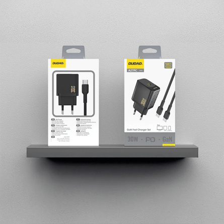 Dudao GaN zidni punjač 30W PD + Type-C kabel – crni 264814