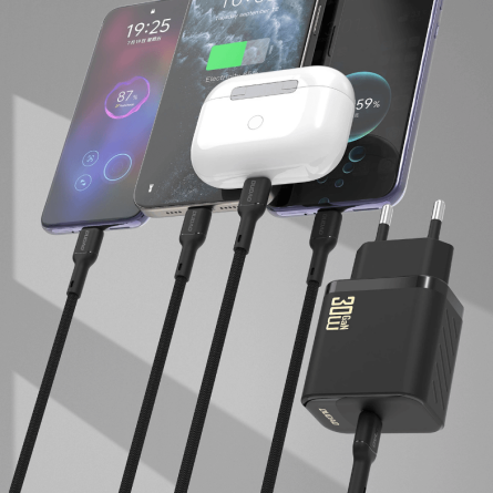 Dudao GaN zidni punjač 30W PD + Type-C kabel – crni 264817