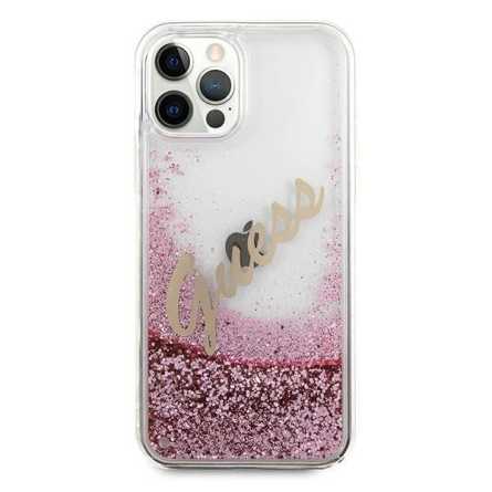 GUESS Glitter Vintage maskica za iPhone 12 – Roza 135678