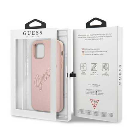 GUESS Saffiano Vintage Script maskica za iPhone 12 – Ružičasta 190450
