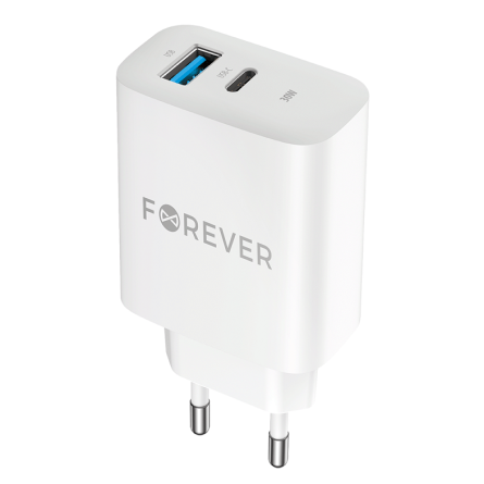 Forever zidni punjač QC - USB + Type C - 30W 241562