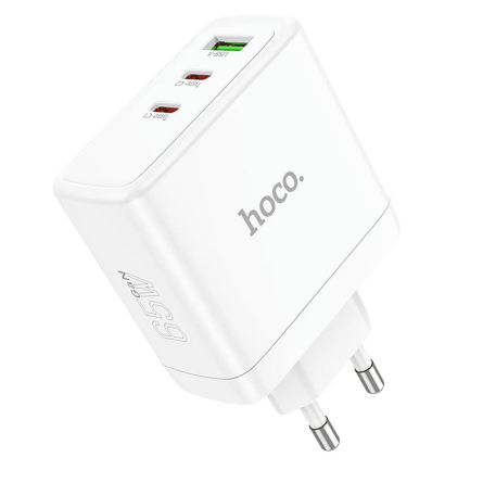 HOCO zidni strujni adapter PD QC GaN - 1x USB - 2x Type C utor (65W) - bijeli 247196