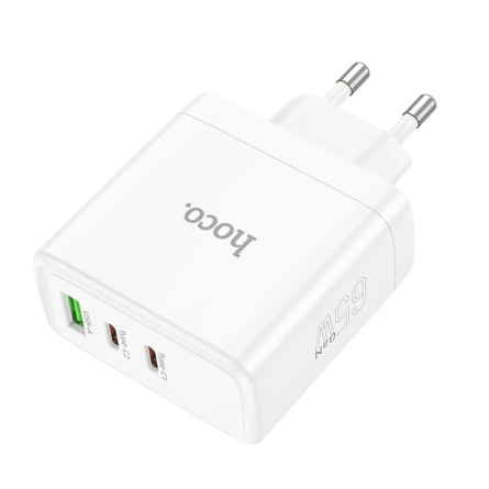 HOCO zidni strujni adapter PD QC GaN - 1x USB - 2x Type C utor (65W) - bijeli 247197