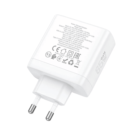 HOCO zidni strujni adapter PD QC GaN - 1x USB - 2x Type C utor (65W) - bijeli 247198