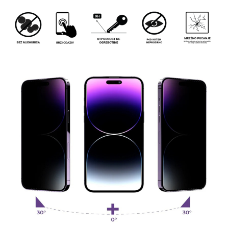 Zaštitno Staklo za ekran za iPhone 16 Pro (3D) - Privacy-AntiSpy 248773