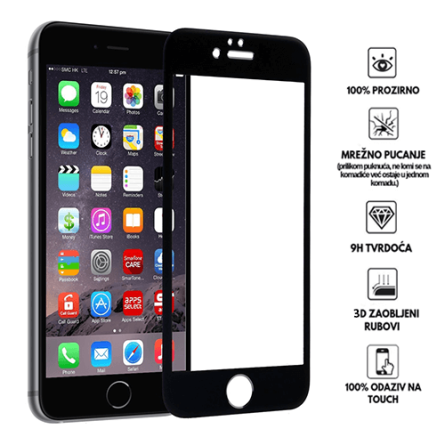Zaštitno Staklo za ekran za iPhone 6/6s (3D) - (Prozirno sa crnim rubovima) 34036