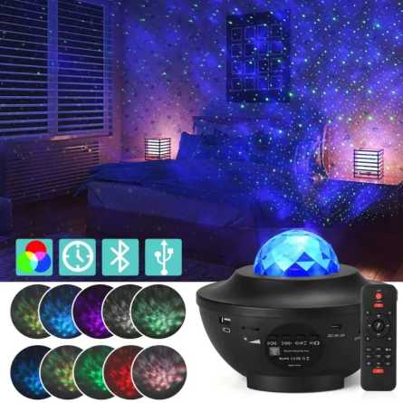 Projektor STARS LED / Disco s bluetooth zvučnikom + daljinski upravljač - Crni 261841