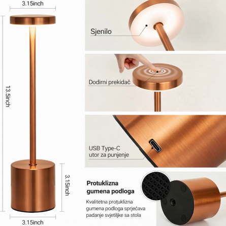 Premium LED stolna lampa na dodir - bakrena 265259