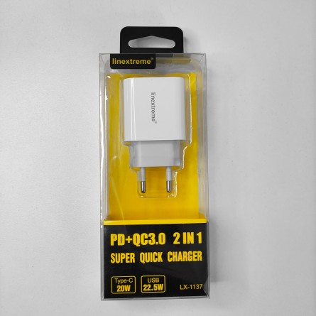 Linextreme putni adapter za brzo punjenje 2u1 s Type C i USB utorom 178056
