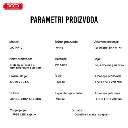 XO ovlaživač zraka 260 ml “Cloud" 252729