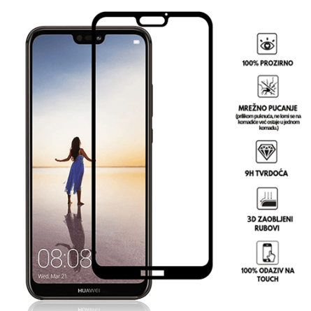 Zaštitno Staklo za ekran za P20 (3D) - (Prozirno sa crnim rubovima) 34053