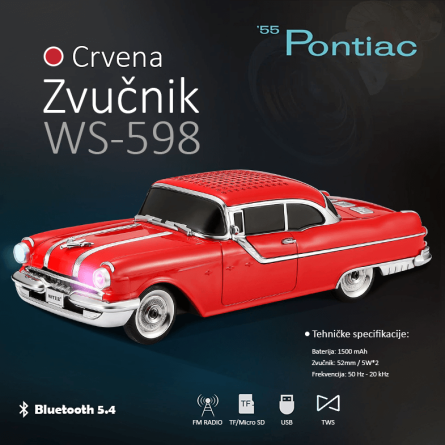 Retro Autić bluetooth zvučnik - Crveni 256985
