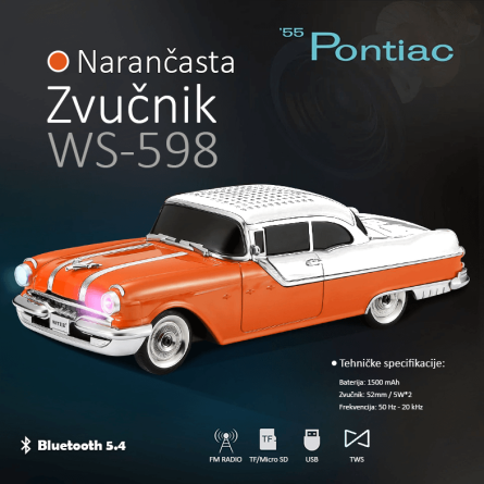 Retro Autić bluetooth zvučnik - Narančasti 256993