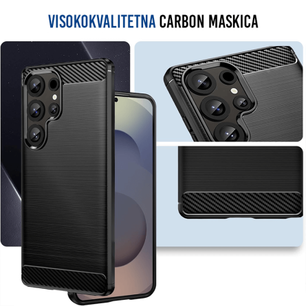 Silikonska Carbon Maskica za Samsung Galaxy S25 Ultra - Crna 256522