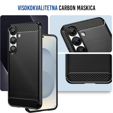 Silikonska Carbon Maskica za Samsung Galaxy S25 - Crna 256526