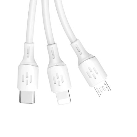 3u1 data kabel - USB na Type-C + microUSB + Lightning 1.2m 6A- bijeli 241683