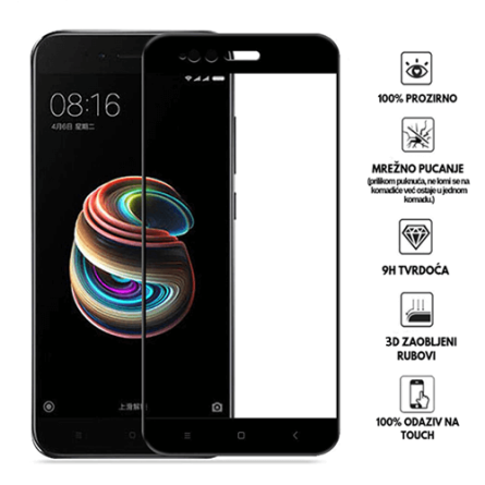 Zaštitno Staklo za ekran za Xiaomi Mi A1 (3D Zaobljeno) - (Prozirno sa crnim rubovima) 34051