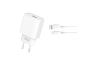 XO zidni punjač QC 3.0 18W USB bijeli + Type C kabel 242399